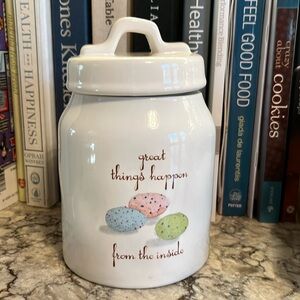 7 inch Rae Dunn storage jar or Decor. “Great things happen from the inside”